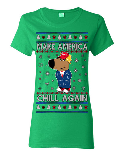 Make America Chill Again Chill Guy Donald Trump, My New Character Viral Gen Z Alpha Meme, MAGA Ugly Christmas Sweater Ugly Christmas Womens Graphic T-Shirt
