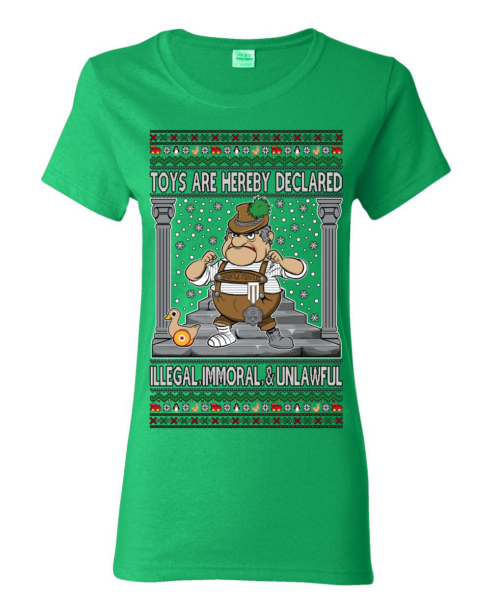 Toys Are Hereby Declared Illegal Immoral  Unlawful, Funny Classic 1970 Xmas Movie Quote Character Santa Claus Comin to Town, Ugly Christmas Sweater Ugly Christmas Womens Graphic T-Shirt