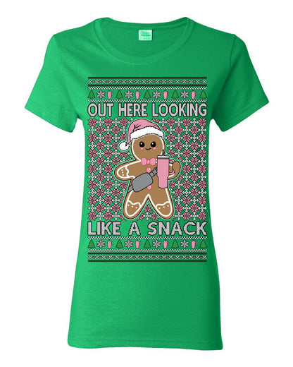 Out Here Looking Like a Snack Cute Xmas Cookie Ugly Christmas Sweater Ugly Christmas Womens Graphic T-Shirt
