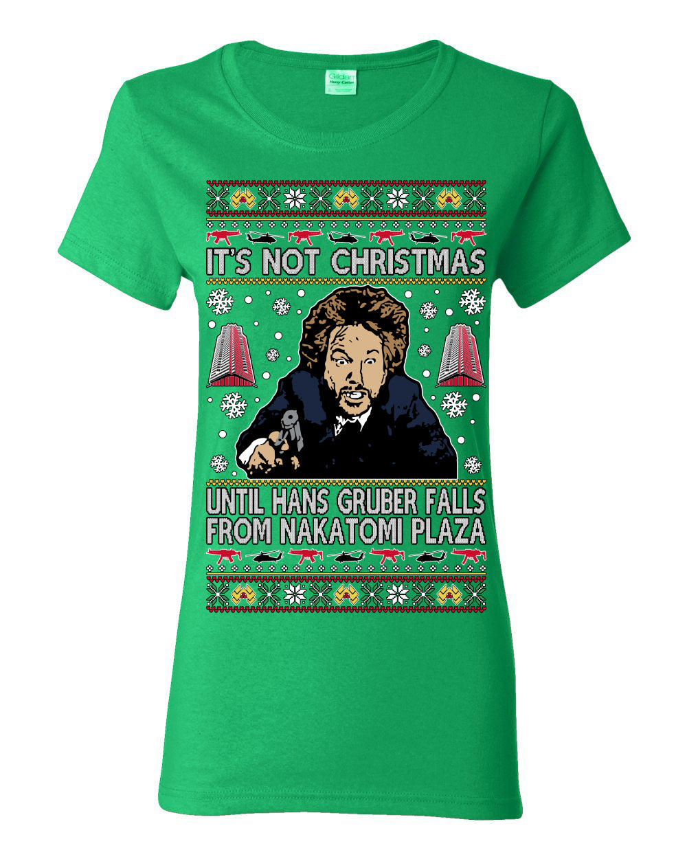 It's Not Christmas Until Hans Gruber Falls From Nakatomi Plaza Color, Classic Xmas Movie McClane, Ugly Christmas Sweater Ugly Christmas Womens Graphic T-Shirt
