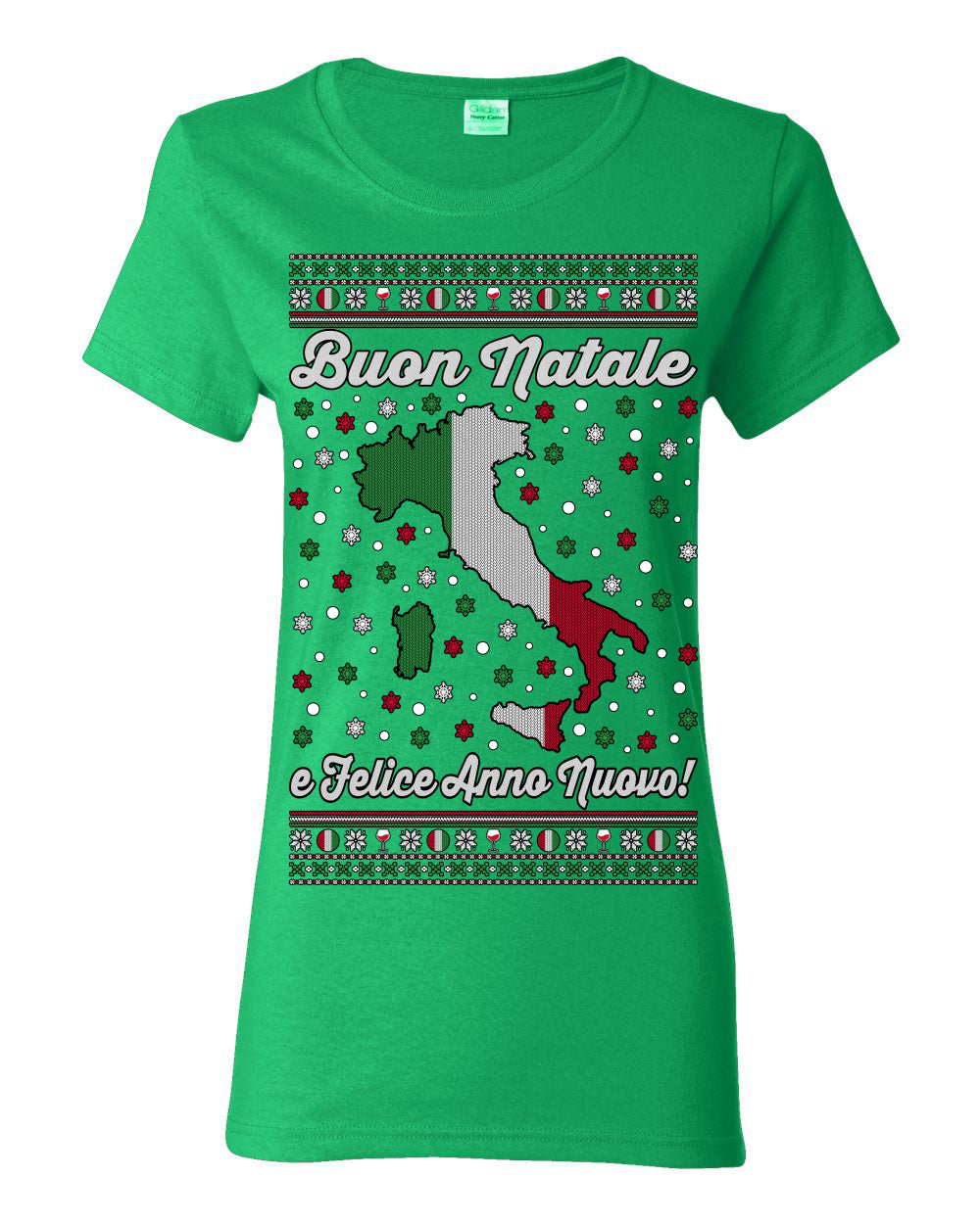 Buon Natale e Felice Anno Nuovo! Merry Christmas and Happy New Year, Funny Classic Italy Peninsula Italian Ugly Christmas Sweater Ugly Christmas Womens Graphic T-Shirt