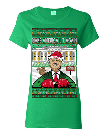 Make America Lit Again Funny Donald Trump JD Vance 2024 White House MAGA, Make America Great Again Sweatshirt Ugly Christmas Sweater Ugly Christmas Womens Graphic T-Shirt