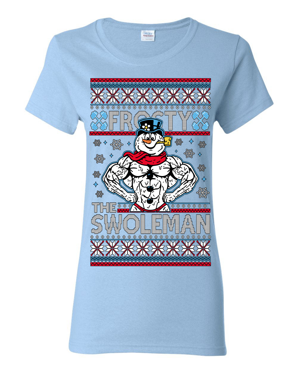 Frosty the Swoleman, Funny Snow Man Workout Gym Weight Lifting, Snowman Classic Movie Ugly Christmas Sweater Ugly Christmas Womens Graphic T-Shirt