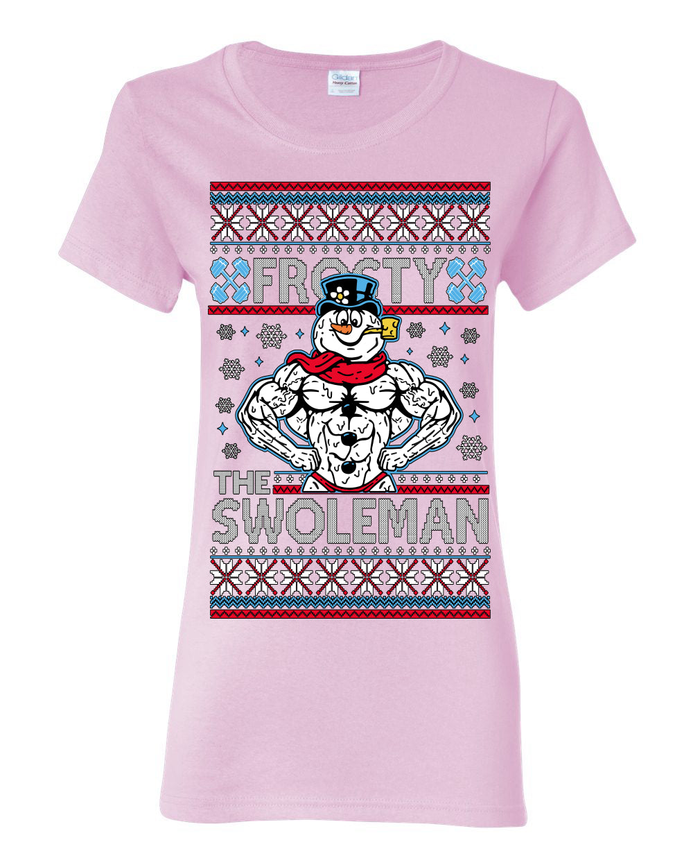Frosty the Swoleman, Funny Snow Man Workout Gym Weight Lifting, Snowman Classic Movie Ugly Christmas Sweater Ugly Christmas Womens Graphic T-Shirt