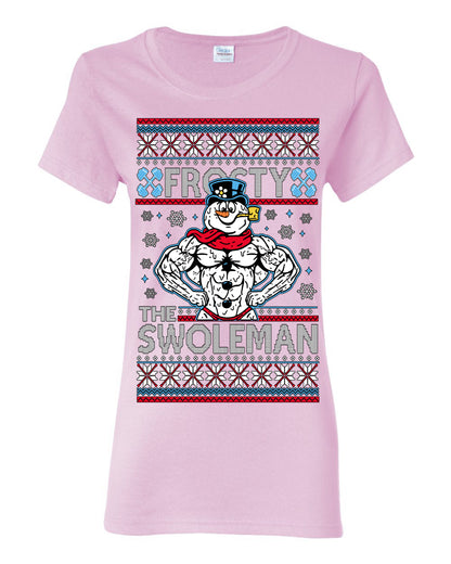 Frosty the Swoleman, Funny Snow Man Workout Gym Weight Lifting, Snowman Classic Movie Ugly Christmas Sweater Ugly Christmas Womens Graphic T-Shirt