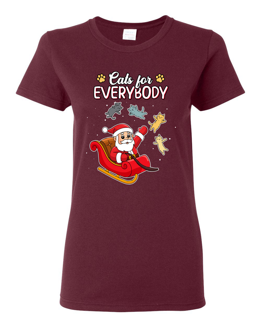 Cats for Everybody, Cute Santa Claus Santa's Sleigh Floating Space Cat  Ugly Christmas Womens Graphic T-Shirt