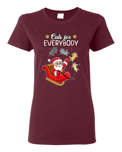 Cats for Everybody, Cute Santa Claus Santa's Sleigh Floating Space Cat  Ugly Christmas Womens Graphic T-Shirt