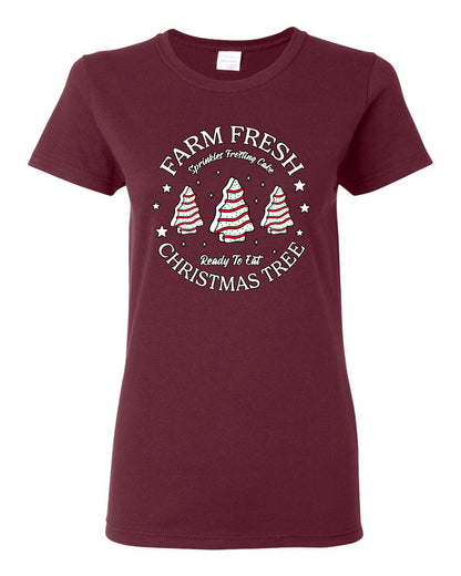 Farm Fresh Christmas Tree, Sprinkle Frosted Cake, Ready to Eat | Classic Winter Holiday Dessert  Ugly Christmas Womens Graphic T-Shirt