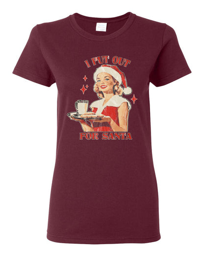 I Put Out For Santa | Funny Women Milk and Cookies Ugly Christmas Womens Graphic T-Shirt