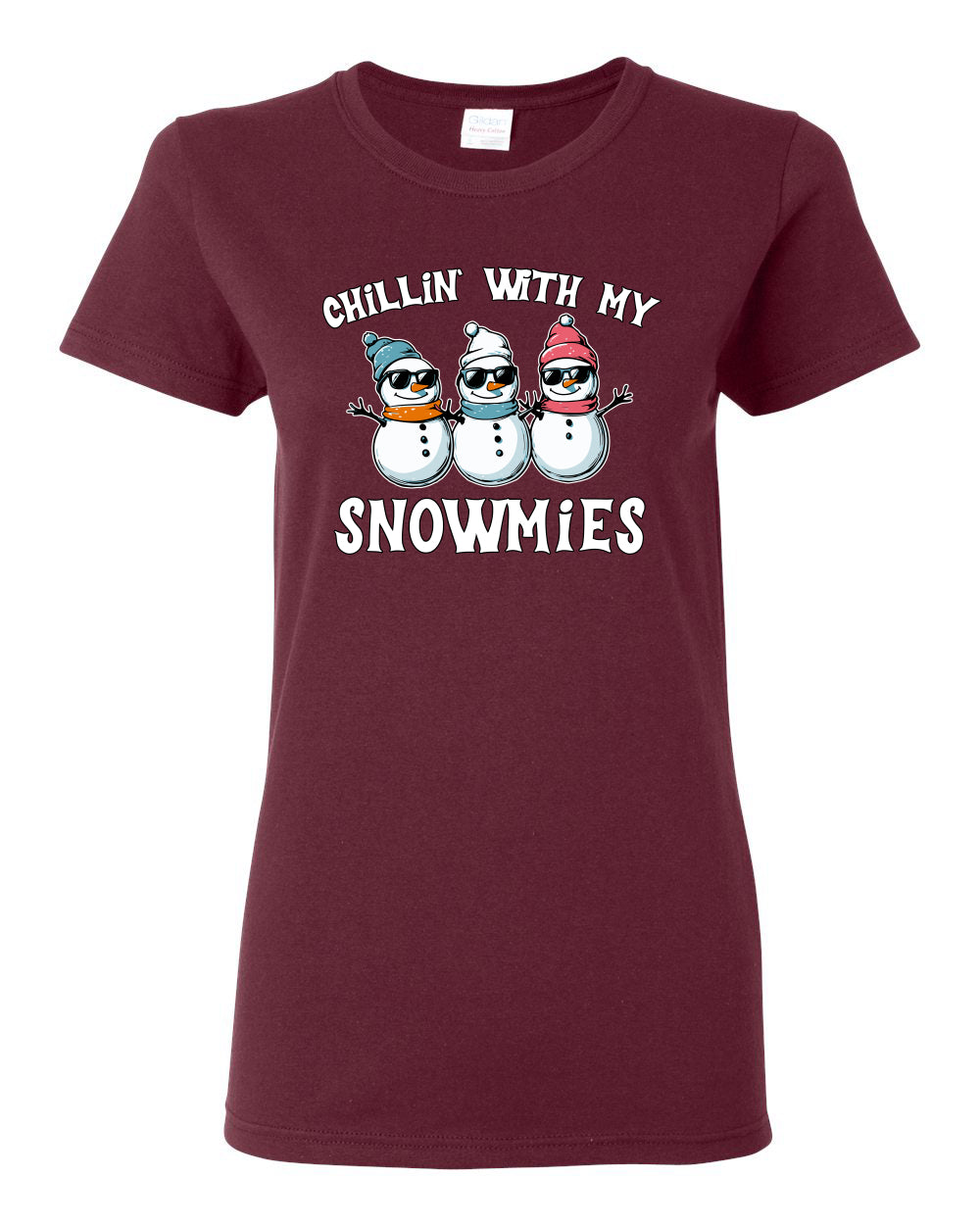 Chillin With My Snowmies, Funny Cute Snow Man Winter Holiday Snowman Homies  Ugly Christmas Womens Graphic T-Shirt