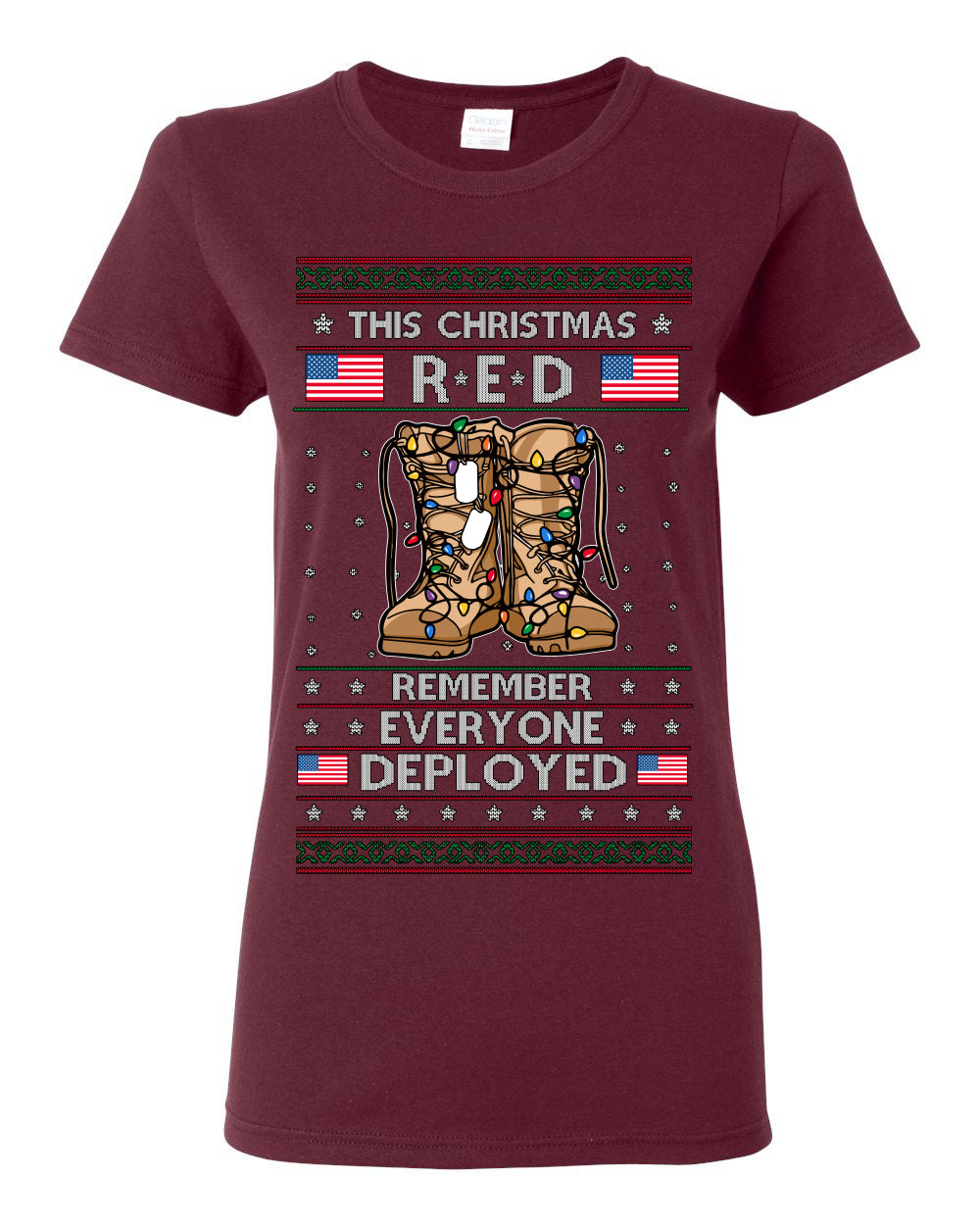 This Christmas RED Remember Everyone Deployed, Pro Military Vet 1st 2nd Amendment Veteran, RED Friday Ugly Christmas Sweater Ugly Christmas Womens Graphic T-Shirt