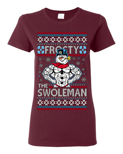 Frosty the Swoleman, Funny Snow Man Workout Gym Weight Lifting, Snowman Classic Movie Ugly Christmas Sweater Ugly Christmas Womens Graphic T-Shirt