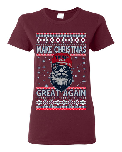 Make Christmas Great Again Trump Santa Claus 2024 MAGA,  Donald Trump JD Vance GOP Republican, Ugly Christmas Sweater Crewneck Sweatshirt Ugly Christmas Womens Graphic T-Shirt