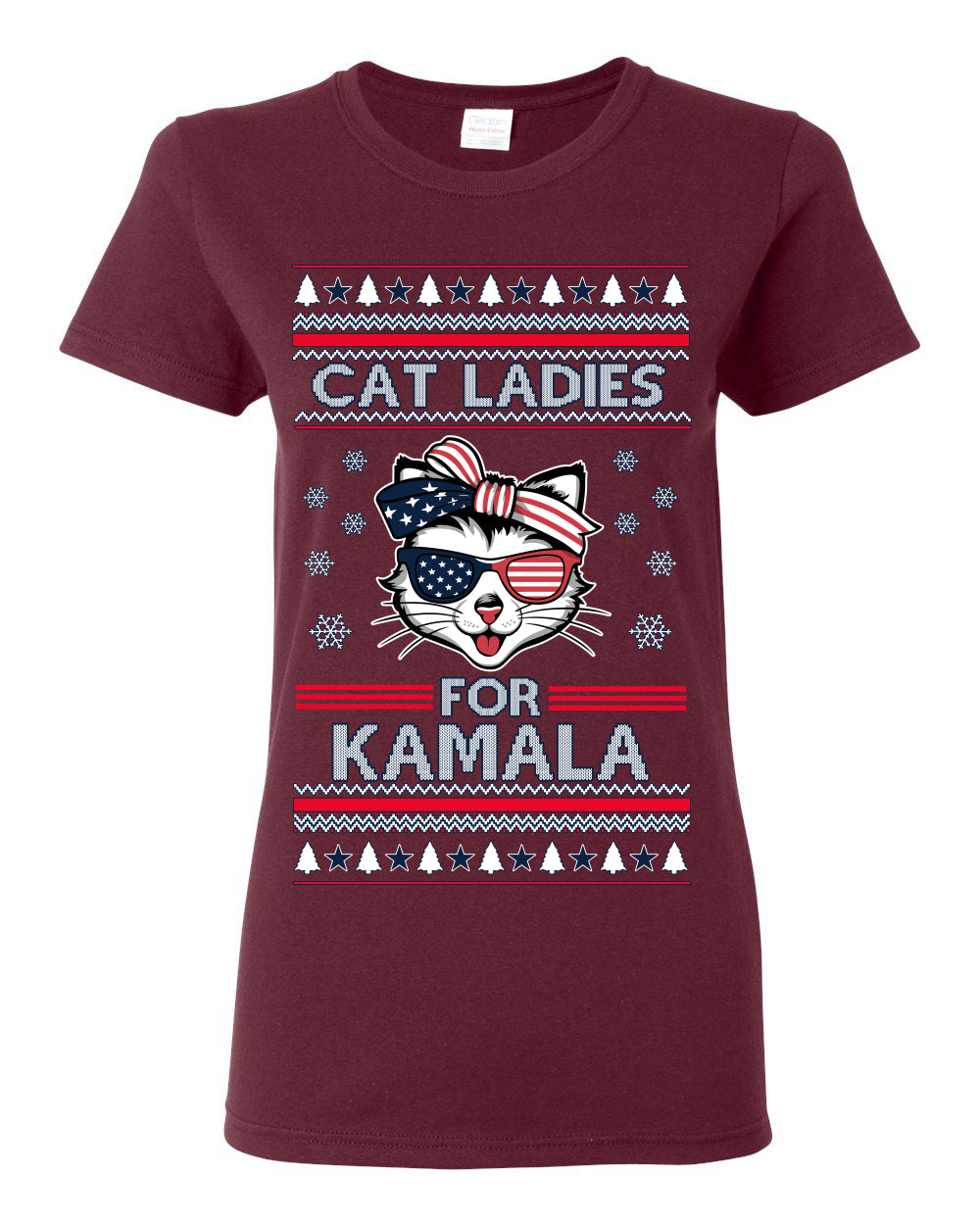 Cat Ladies for Kamala USA Glasses, Harris Tim Walz 2024 Cute USA Glasses Bow, Ugly Christmas Sweater Crewneck Sweatshirt Ugly Christmas Womens Graphic T-Shirt