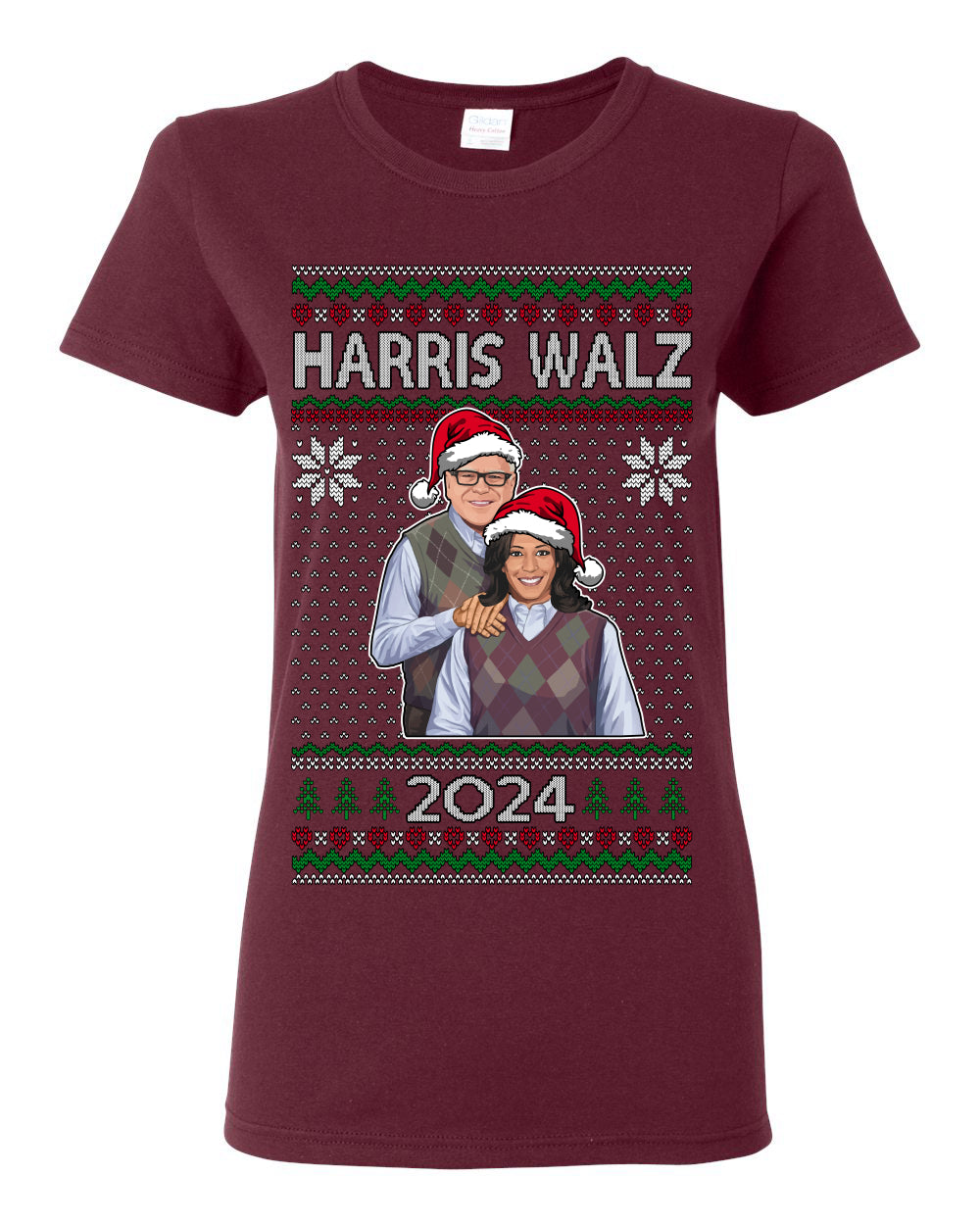 Kamala Harris Tim Walz 2024 Classic Movie Poster, Democrat Political Xmas Ugly Christmas Sweater Crewneck Sweatshirt Ugly Christmas Womens Graphic T-Shirt