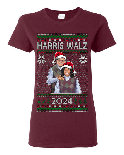 Kamala Harris Tim Walz 2024 Classic Movie Poster, Democrat Political Xmas Ugly Christmas Sweater Crewneck Sweatshirt Ugly Christmas Womens Graphic T-Shirt