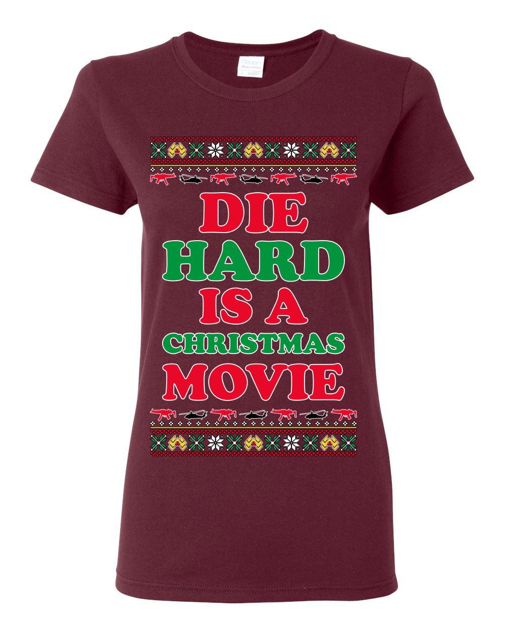 Die Hard is a Christmas Movie Classic, McClane Hans Nakatomi Plaza Xmas Party Holiday Movies, Ugly Christmas Sweater Crewneck Sweatshirt Ugly Christmas Womens Graphic T-Shirt