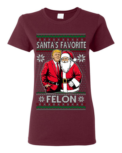 Santa's Favorite Felo,n Funny Donald Trump JD Vance 2024 MAGA Make America Great Again Xmas Santa Claus Funny Sweaters Gift Merch for Republicans, Ugly Christmas Sweater Ugly Christmas Womens Graphic T-Shirt