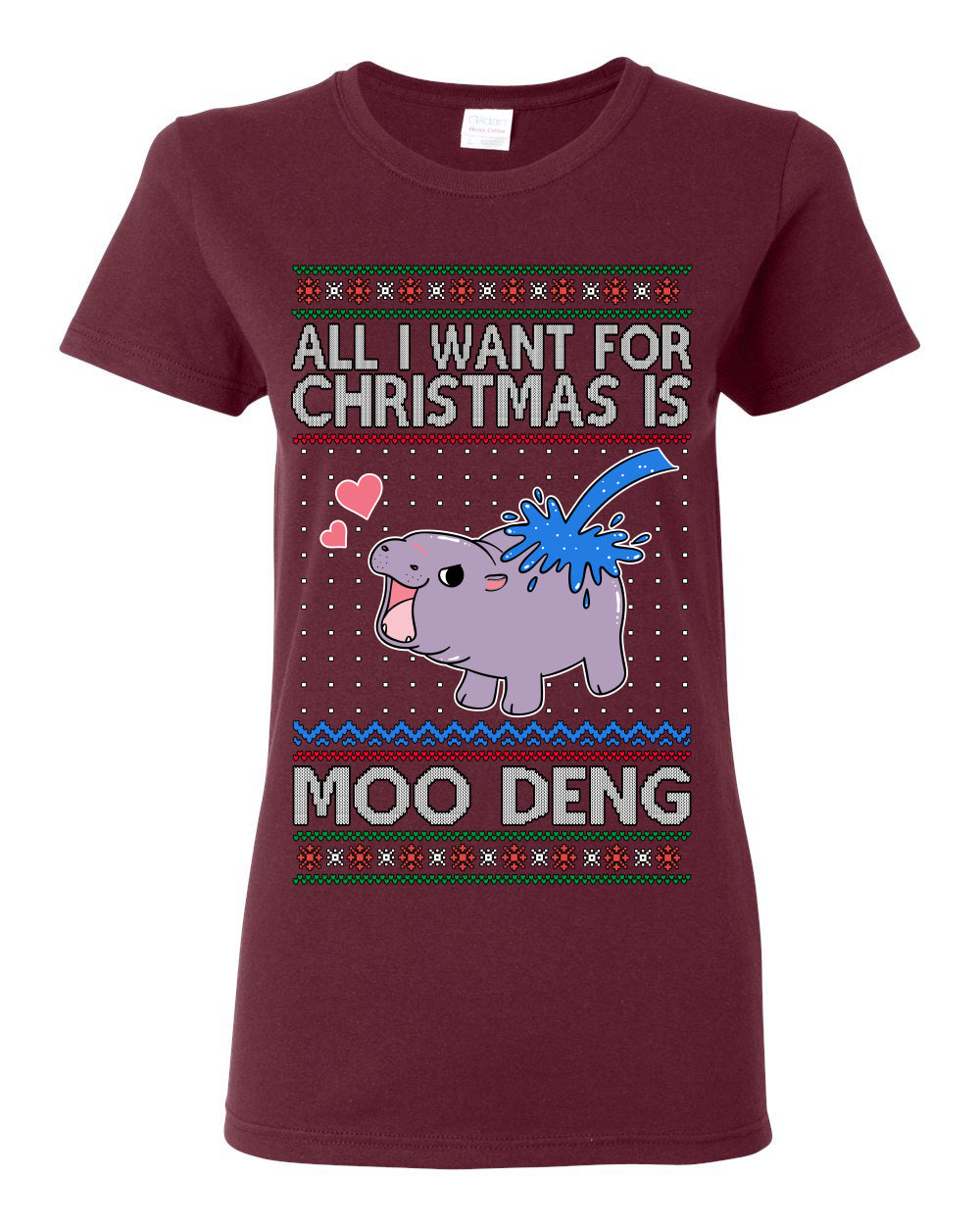 All I Want for Christmas is Moo Deng, Cute Pygmy Hippo Meme Viral Zoo Animal Y2K Era Funny Memes, Ugly Christmas Sweater Ugly Christmas Womens Graphic T-Shirt