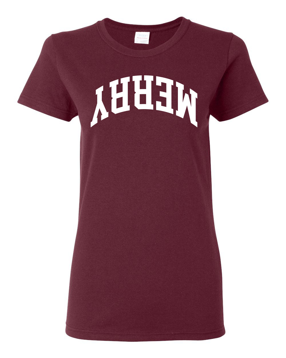 Merry White Text, Classic College Style Trendy Upside Down Ugly Christmas Sweater Ugly Christmas Womens Graphic T-Shirt