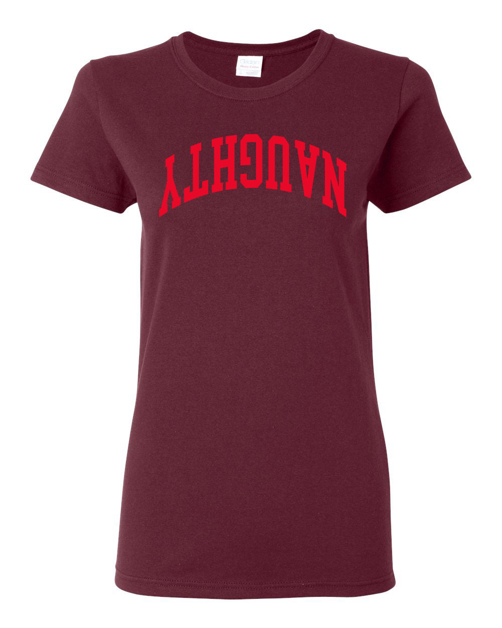 Naughty Red Text, Classic College Style Trendy Upside Down Text Ugly Christmas Sweater Ugly Christmas Womens Graphic T-Shirt