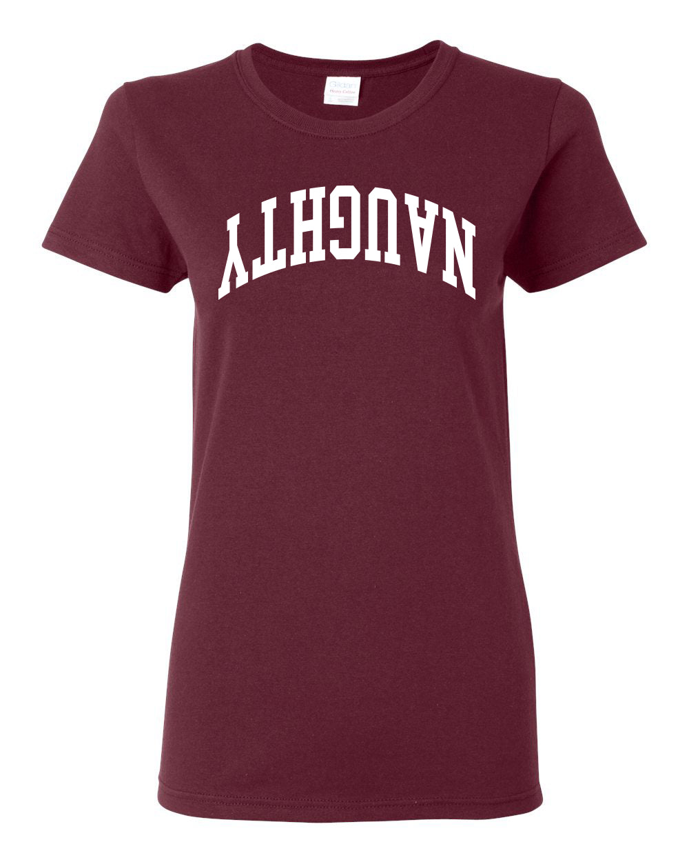 Naughty White Text, Classic College Style Trendy Upside Down Ugly Christmas Sweater Ugly Christmas Womens Graphic T-Shirt