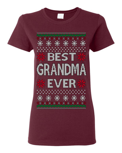 Best Grandma Ever Classic Xmas Winter Holidays Ugly Christmas Sweater Ugly Christmas Womens Graphic T-Shirt
