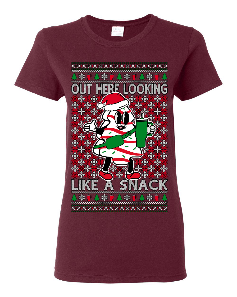 Out Here Looking Like a Snack, Funny Cute White Chocolate Sprinkles Holiday Trendy Millennial Christmas Cookie Ugly Christmas Sweater Ugly Christmas Womens Graphic T-Shirt