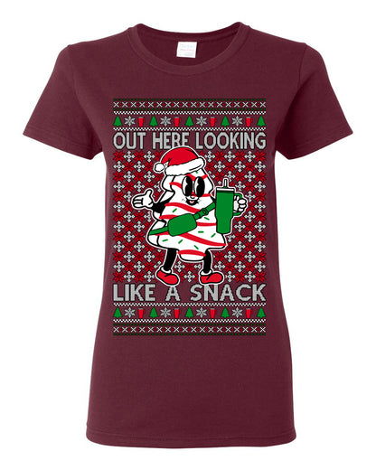 Out Here Looking Like a Snack, Funny Cute White Chocolate Sprinkles Holiday Trendy Millennial Christmas Cookie Ugly Christmas Sweater Ugly Christmas Womens Graphic T-Shirt