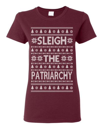 Sleigh the Patriarchy Funny Feminist Middle Class Meme Ugly Christmas Sweater Ugly Christmas Womens Graphic T-Shirt