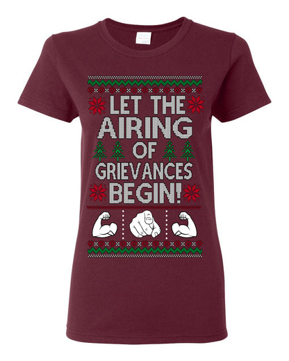 Let the Airing of Grievances Begin Funny TV Sitcom Festivus for the Rest of Us, Feats of Strength Iconic TV Quote Ugly Christmas Womens Graphic T-Shirt