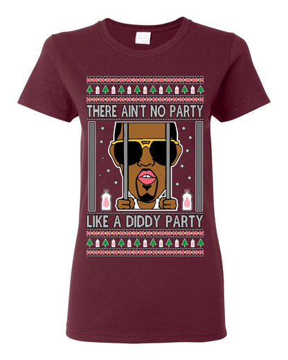 There Ain't No Party Like a Diddy Party, Viral Meme Trendy Baby Oil Crazy Parties Funny Classic Ugly Christmas Sweater Ugly Christmas Womens Graphic T-Shirt