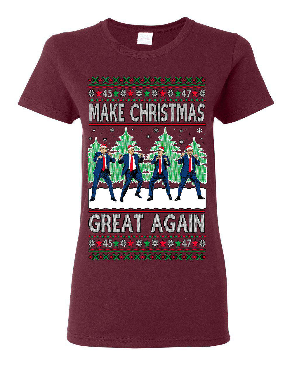 Make Christmas Great Again Shimmy Dance USA President Ugly Christmas Sweater Ugly Christmas Womens Graphic T-Shirt