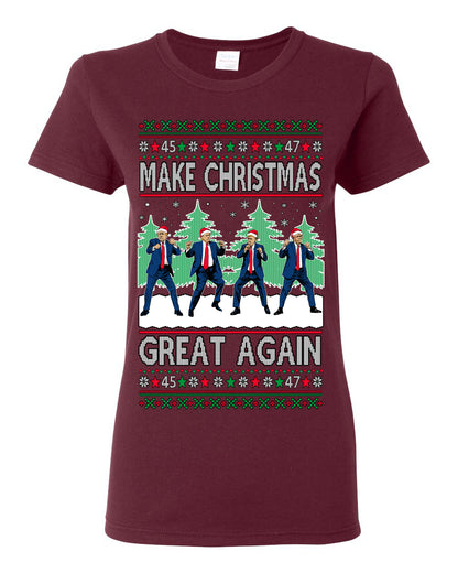 Make Christmas Great Again Shimmy Dance USA President Ugly Christmas Sweater Ugly Christmas Womens Graphic T-Shirt
