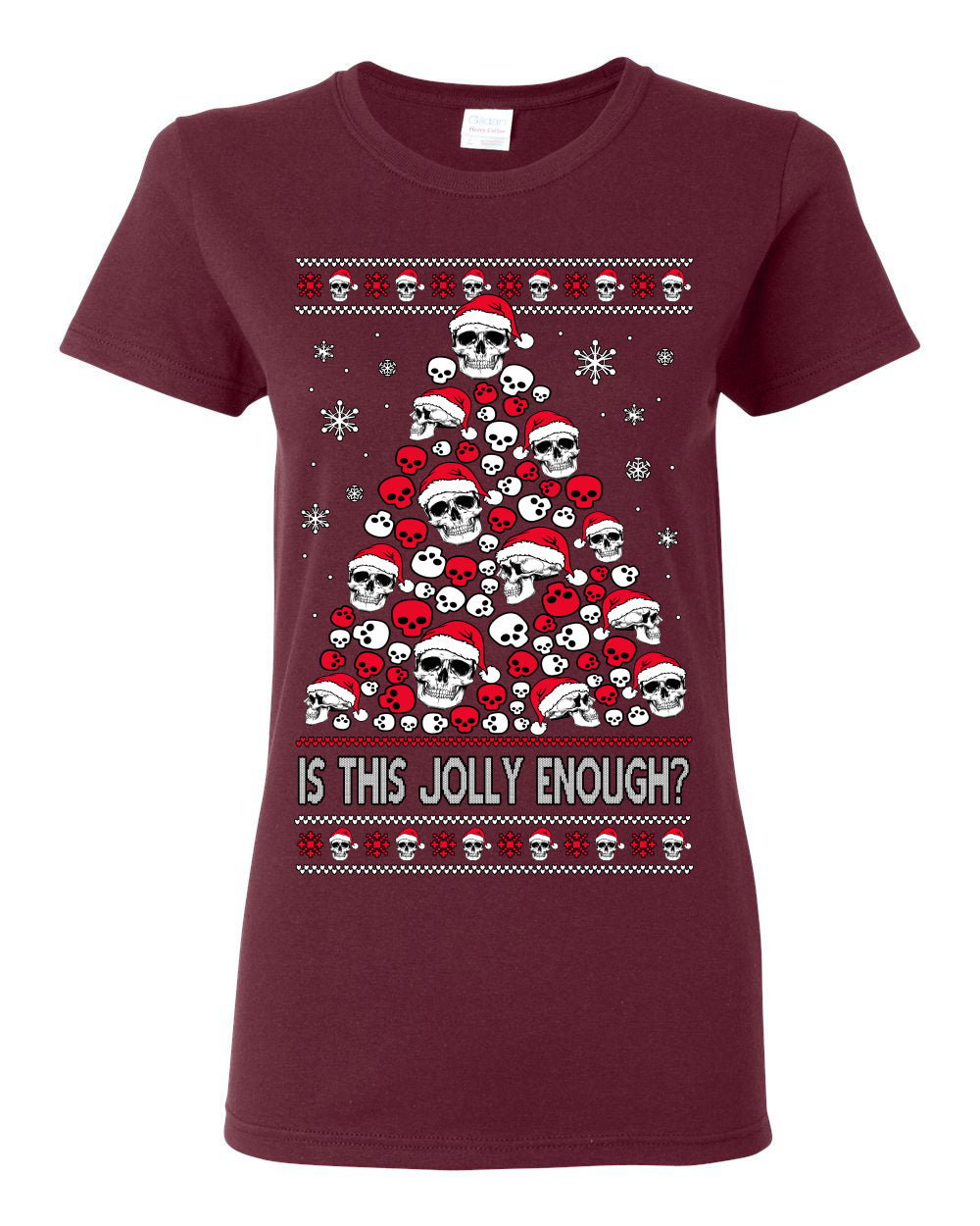 Is This Jolly Enough? Skeleton Halloween Xmas Skull Christmas Tree Ugly Christmas Sweater Ugly Christmas Womens Graphic T-Shirt