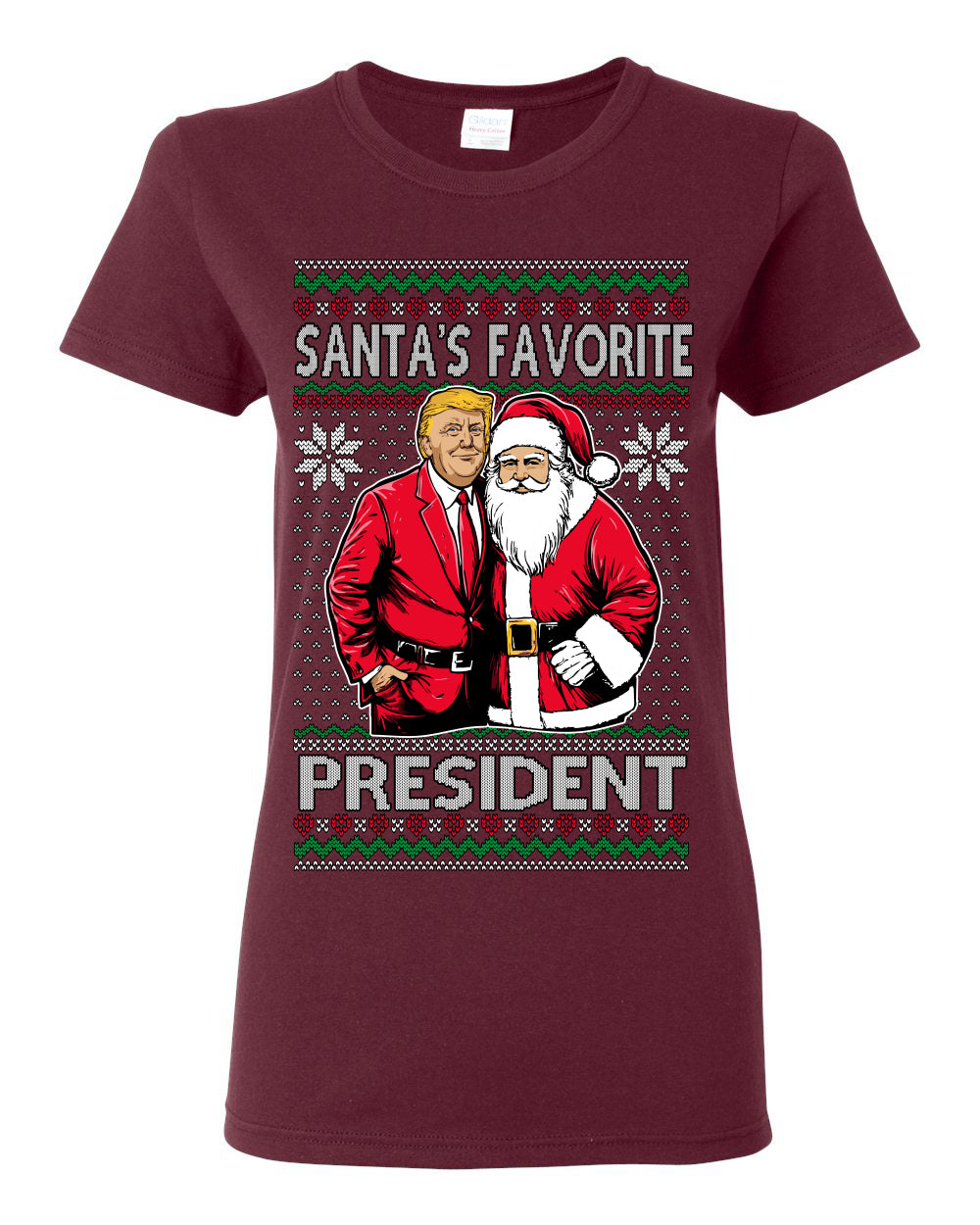 Santa's Favorite President Red Suit Trump, 47th USA President of the United States, Gift for Republicans Conservatives Ugly Christmas Sweater Ugly Christmas Womens Graphic T-Shirt