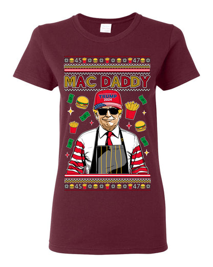 Mac Daddy Funny Viral Trump Meme, PA Fast Food Worker Chef Fries Burgers, 2024 MAGA Make America Great Again Ugly Christmas Sweater Ugly Christmas Womens Graphic T-Shirt