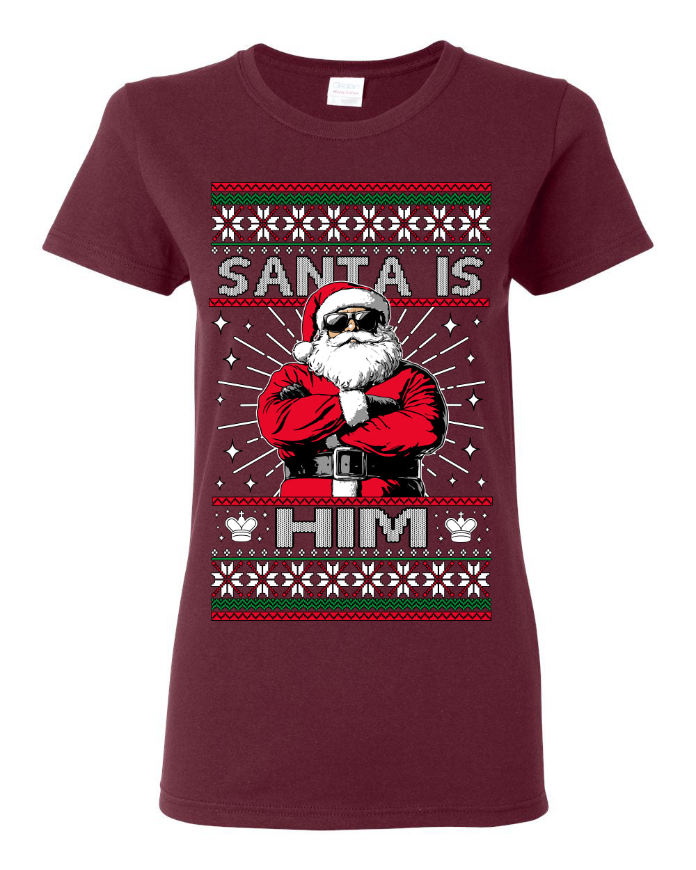 Santa Is Him Funny Gen Z Viral Meme Shades, Religious Christ Christian Christianity Brain Rot Joke Slang Ugly Christmas Sweater Ugly Christmas Womens Graphic T-Shirt