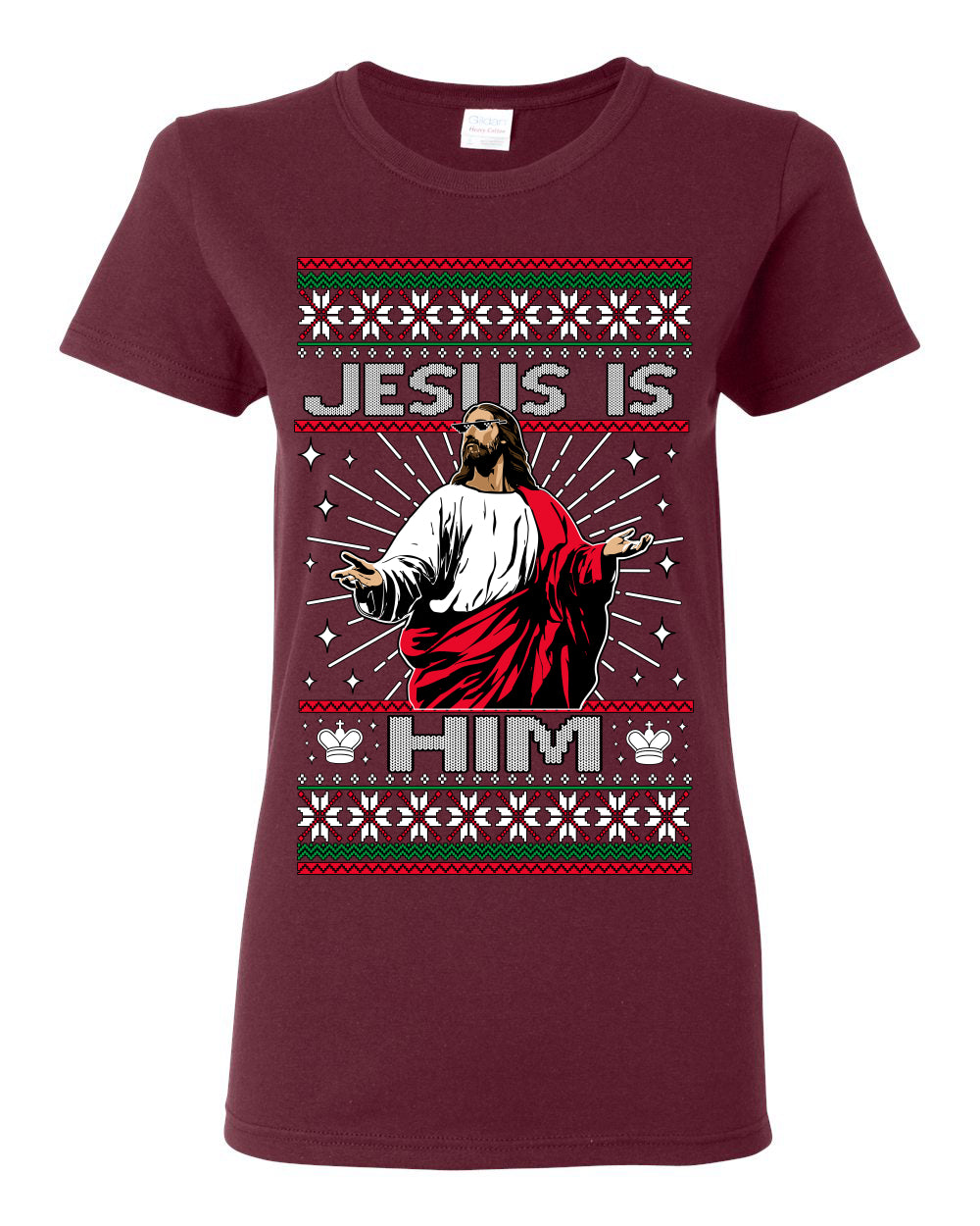 Jesus Is Him Funny Gen Z Viral Meme Shades, Religious Christ Christian Christianity Brain Rot Joke Slang Ugly Christmas Sweater Ugly Christmas Womens Graphic T-Shirt