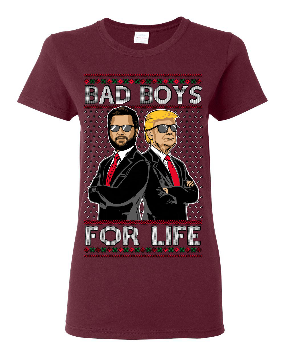 Bad Boys for Life Donald Trump JD Vance, MAGA Make America Great Again 2024, 90s Comedy Movie Parody Ugly Christmas Sweater Ugly Christmas Womens Graphic T-Shirt