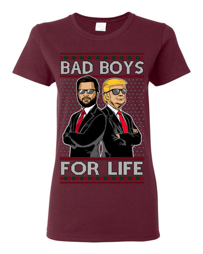 Bad Boys for Life Donald Trump JD Vance, MAGA Make America Great Again 2024, 90s Comedy Movie Parody Ugly Christmas Sweater Ugly Christmas Womens Graphic T-Shirt
