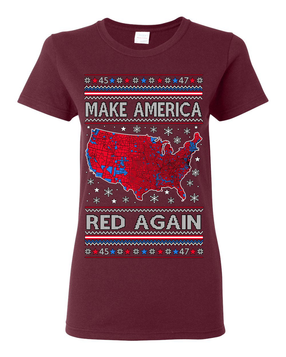 Make America Red Again USA Map, President Donald Trump 2024 MAGA Red Wave, Ugly Christmas Sweater Ugly Christmas Womens Graphic T-Shirt