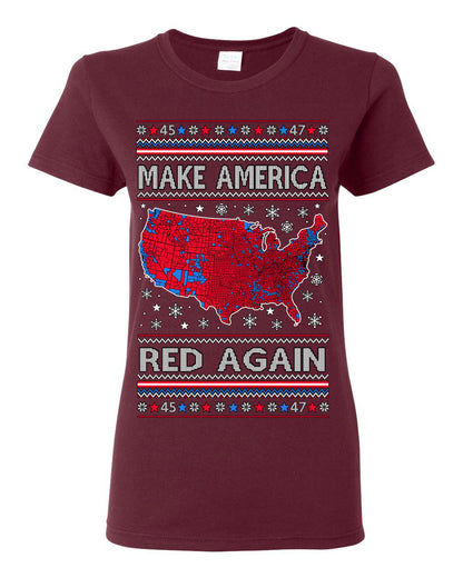 Make America Red Again USA Map, President Donald Trump 2024 MAGA Red Wave, Ugly Christmas Sweater Ugly Christmas Womens Graphic T-Shirt
