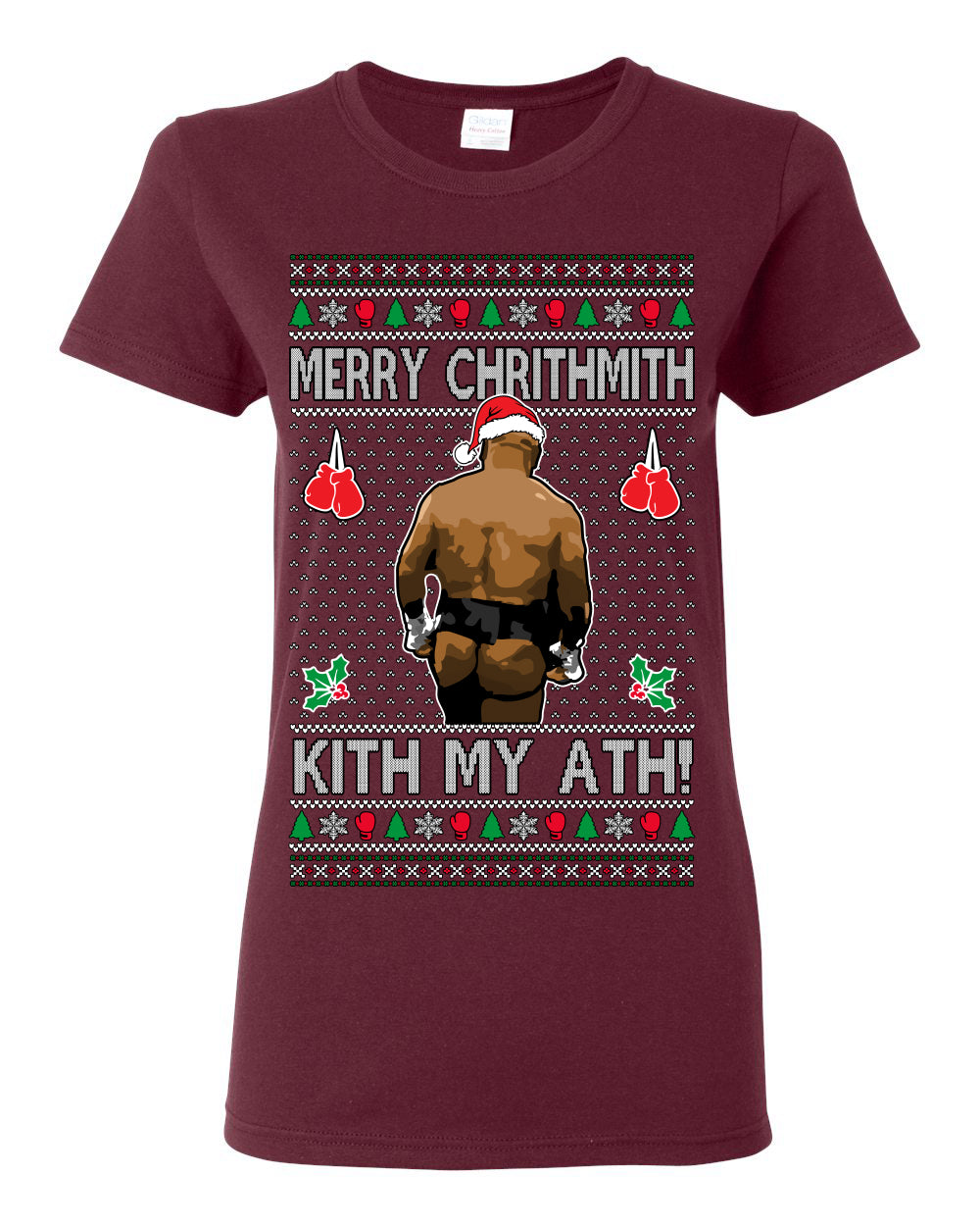 Merry Chrithmith Kith My Ath, Mike Tyson Butt Viral Kiss My Ass Boxing Fight Meme, Men Women Funny Ugly Christmas Sweater Ugly Christmas Womens Graphic T-Shirt