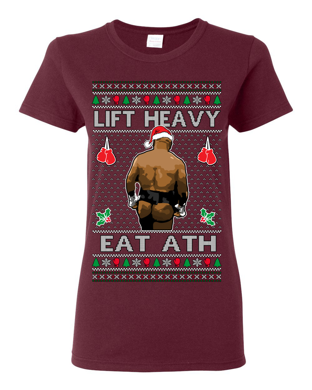 Lift Heavy Eat Ath Merry Chrithmith, Mike Tyson Butt Viral Weightlifting Lifting Boxing Fight Meme Men Women Funny Ugly Christmas Sweater Ugly Christmas Womens Graphic T-Shirt