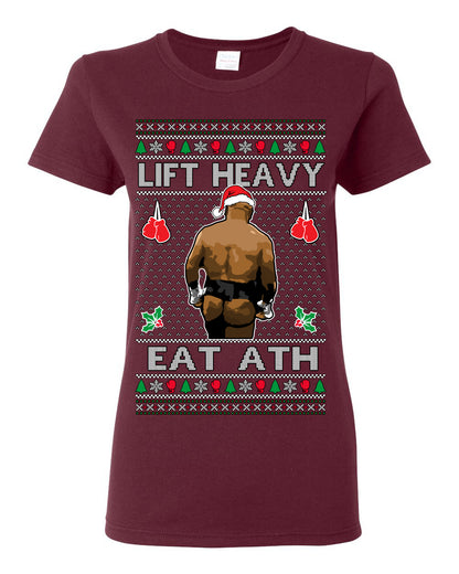 Lift Heavy Eat Ath Merry Chrithmith, Mike Tyson Butt Viral Weightlifting Lifting Boxing Fight Meme Men Women Funny Ugly Christmas Sweater Ugly Christmas Womens Graphic T-Shirt