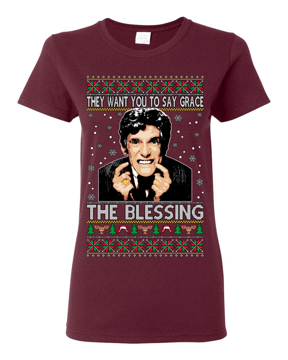 They Want You to Say Grace The Blessing, Fiunny Uncle Louis Classic Holiday 80s Xmas Movies Ugly Christmas Sweater Ugly Christmas Womens Graphic T-Shirt