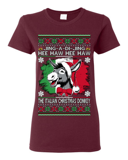Jing a Di Jing Dominick the Italian Christmas Donkey, Classic New York Brooklyn Xmas Song Lyrics, Ugly Christmas Sweater Ugly Christmas Womens Graphic T-Shirt