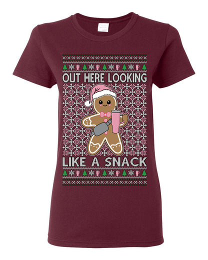 Out Here Looking Like a Snack Cute Xmas Cookie Ugly Christmas Sweater Ugly Christmas Womens Graphic T-Shirt