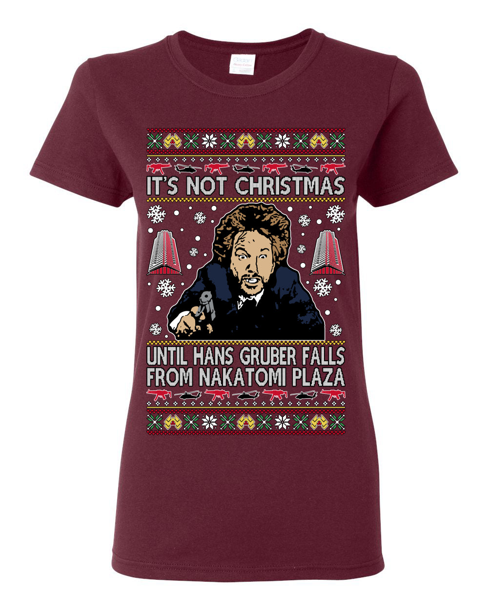 It's Not Christmas Until Hans Gruber Falls From Nakatomi Plaza Color, Classic Xmas Movie McClane, Ugly Christmas Sweater Ugly Christmas Womens Graphic T-Shirt